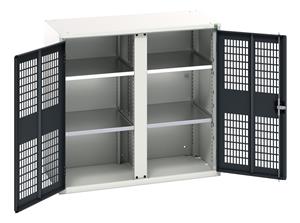 verso ventilated door kitted cupboard with 4 shelves & partition. WxDxH: 1050x550x1000mm. RAL 7035/5010 or selected Bott Verso Ventilated door Tool Cupboards Cupboard with shelves